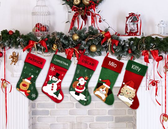 Personalised Christmas Stocking - Traditional Snowman - Embroidered Name