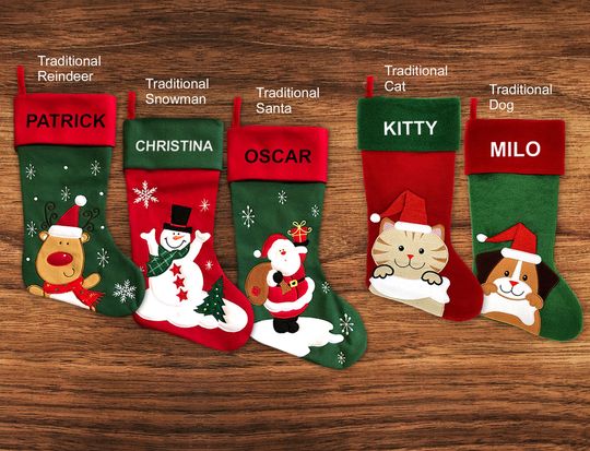 Personalised Christmas Stocking - Traditional Snowman - Embroidered Name