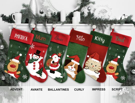 Personalised Christmas Stocking - Traditional Snowman - Embroidered Name