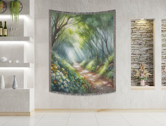 Watercolor Enchanted Forest Woven Blanket