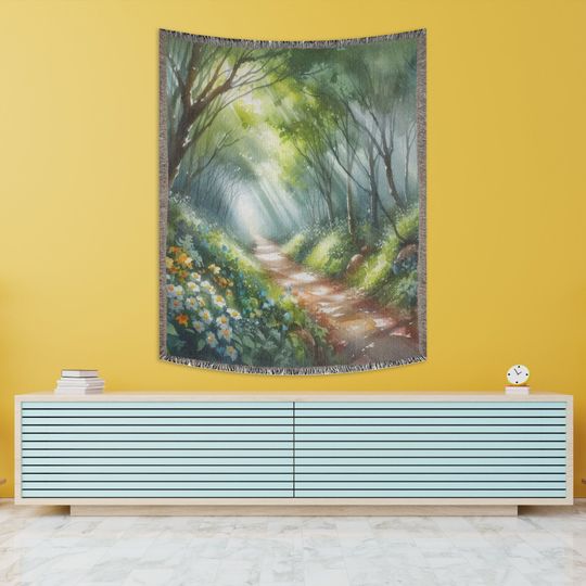 Watercolor Enchanted Forest Woven Blanket