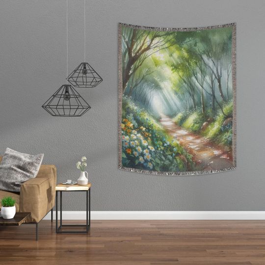 Watercolor Enchanted Forest Woven Blanket