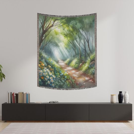 Watercolor Enchanted Forest Woven Blanket