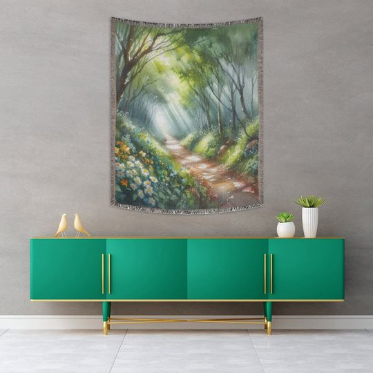 Watercolor Enchanted Forest Woven Blanket