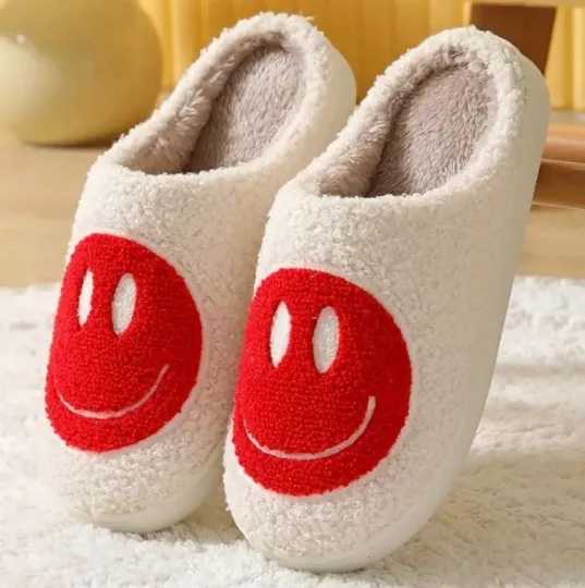 Slippers for women Cute and Comfy 'Red Smile face'' Christmas gifts Indoor