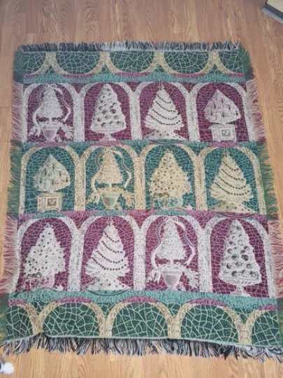 Stained Glass Knit Woven Throw Blanket Tapestry Christmas Tree 55"×44"
