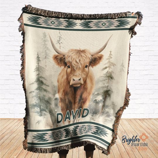 Personalized Highland Cow Woven Blanket