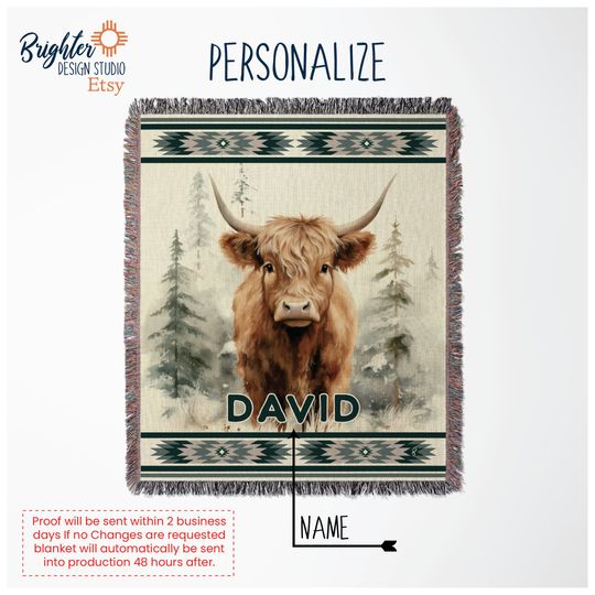 Personalized Highland Cow Woven Blanket