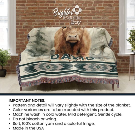 Personalized Highland Cow Woven Blanket