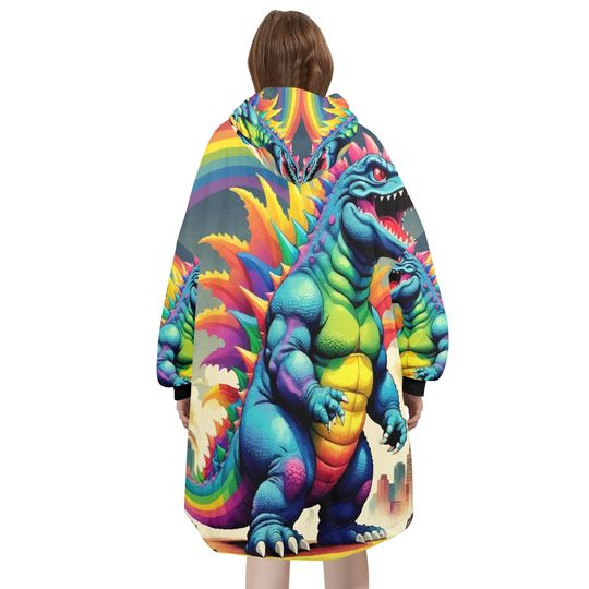 Blanket Hoodie blankets hoodie that is a blanket Retro Goddzilla Goji Kaiju Rainbow Art