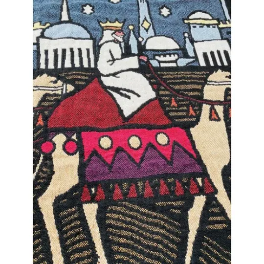 Woven Tapestry Throw Blanket Christmas Wise Men Child Born Bethlehem Reversible