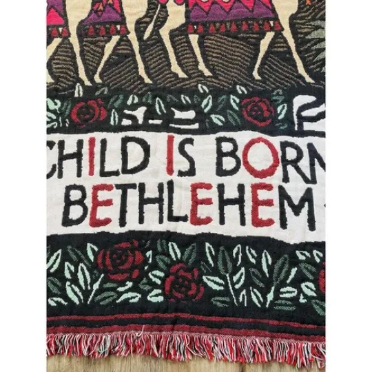 Woven Tapestry Throw Blanket Christmas Wise Men Child Born Bethlehem Reversible