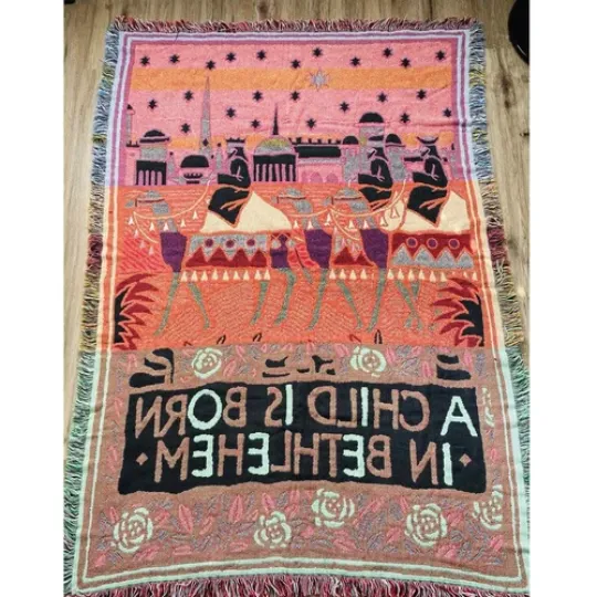 Woven Tapestry Throw Blanket Christmas Wise Men Child Born Bethlehem Reversible