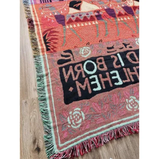 Woven Tapestry Throw Blanket Christmas Wise Men Child Born Bethlehem Reversible