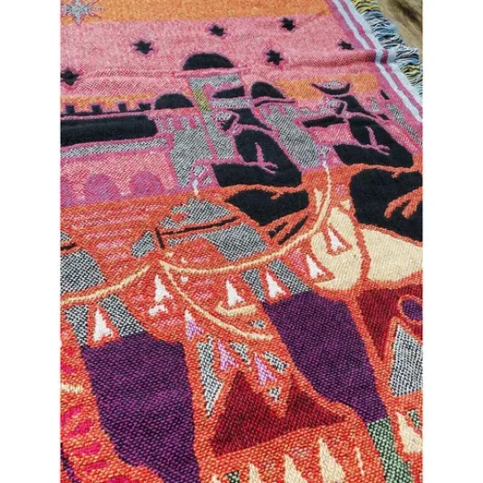 Woven Tapestry Throw Blanket Christmas Wise Men Child Born Bethlehem Reversible