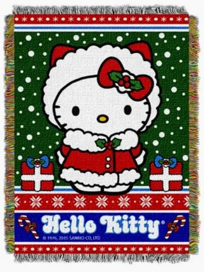Northwest Company Hello Kitty Christmas Snowy Kitty Woven Tapestry Blanket