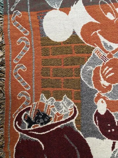 Disney Mickey Mouse Pluto Christmas Santa Woven Throw Blanket Tapestry 46x69”