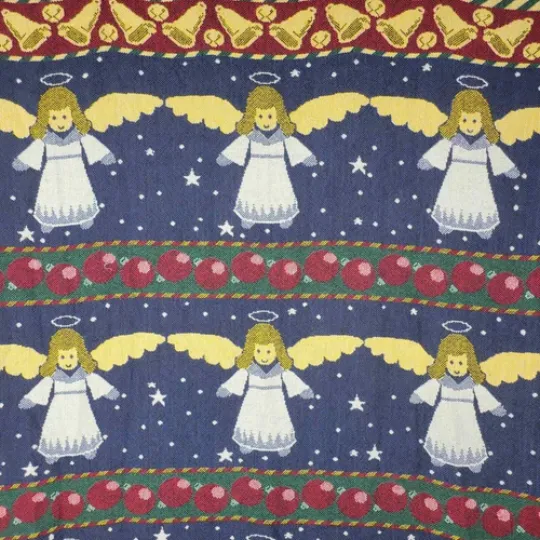 Vintage Crown Crafts Christmas Angel Woven Throw 62 x 50 Fringe Afghan Cotton