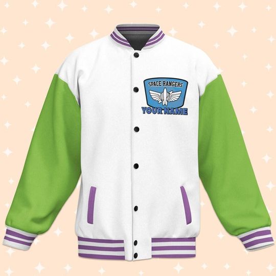 Personalize Disney Toy Story To Infinity And Beyond White Green, Varsity Jacket, Baseball Team Outfit, Personalized Disney Uniform Varsity