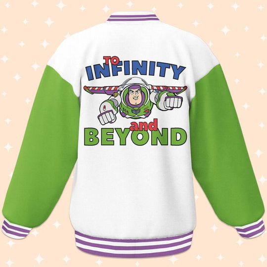 Personalize Disney Toy Story To Infinity And Beyond White Green, Varsity Jacket, Baseball Team Outfit, Personalized Disney Uniform Varsity