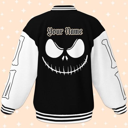 Personalize Disney Jack Skellington Black, Adult Varsity Jacket, Personalized Disney Jacket
