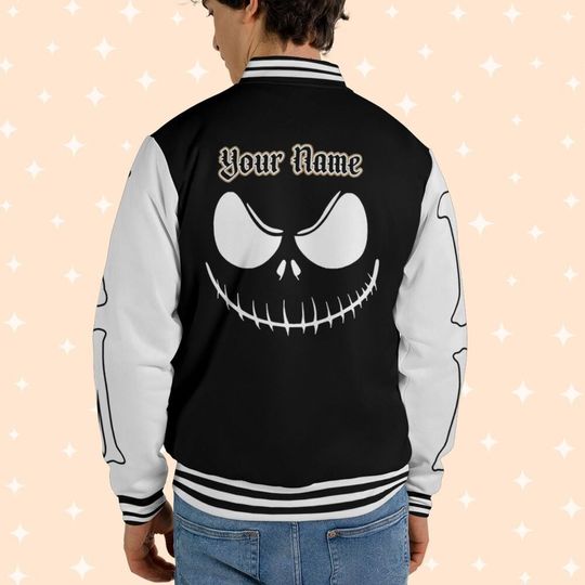 Personalize Disney Jack Skellington Black, Adult Varsity Jacket, Personalized Disney Jacket
