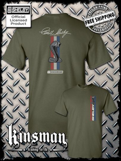 Carroll Shelby Cobra Red White Blue Stripe 2-Sided T-Shirt