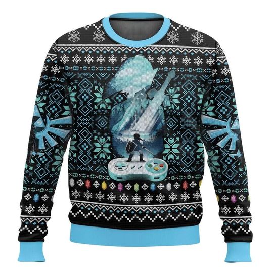 Blue Link Legend of Zelda Christmas Ugly Sweater, Video Game Characters Sweater, Hero Zelda Christmas Sweater, Xmas Gift, Gift For Him