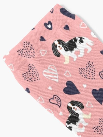 Love Black and White Cavalier King Charles Spaniel - Pink Socks