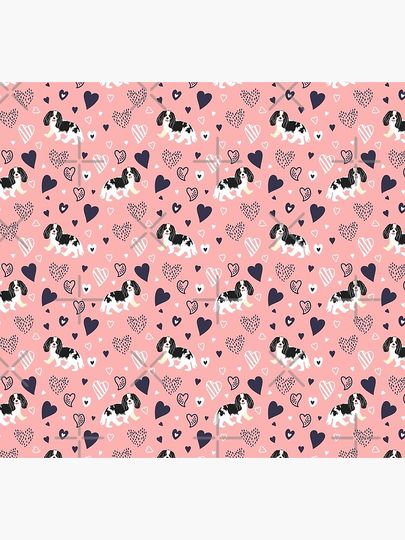 Love Black and White Cavalier King Charles Spaniel - Pink Socks