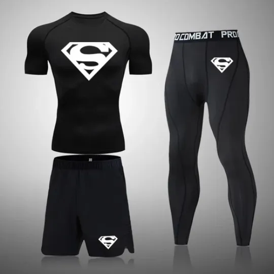 NEW Superman Men Compression T Shirt Quick Tight Set Men Exercise Training Suit