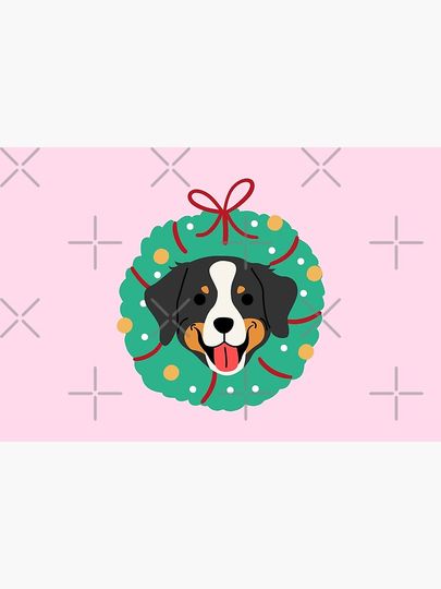 Bernese Mountain Dog Christmas Wreath Bath Mat