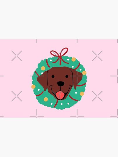 Chocolate Labrador Christmas Wreath Bath Mat