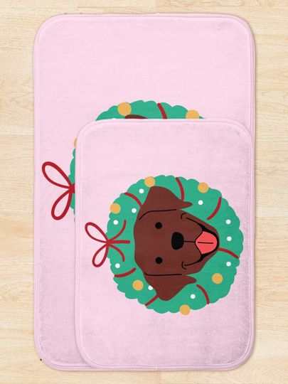 Chocolate Labrador Christmas Wreath Bath Mat