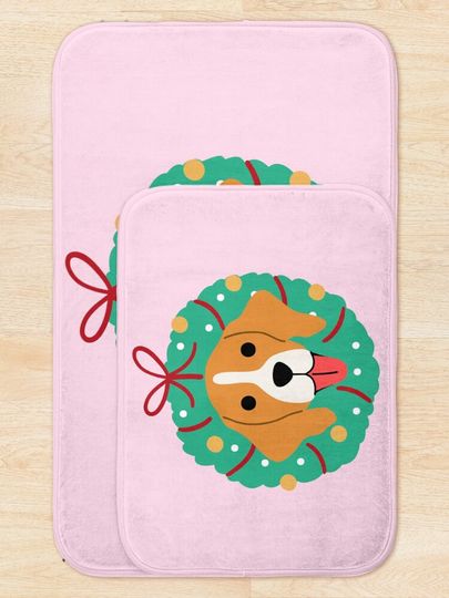 Beagle Dog Christmas Wreath Bath Mat