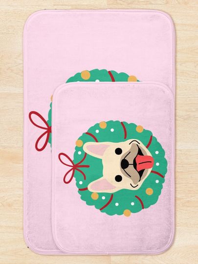 French Bulldog Christmas Wreath Bath Mat