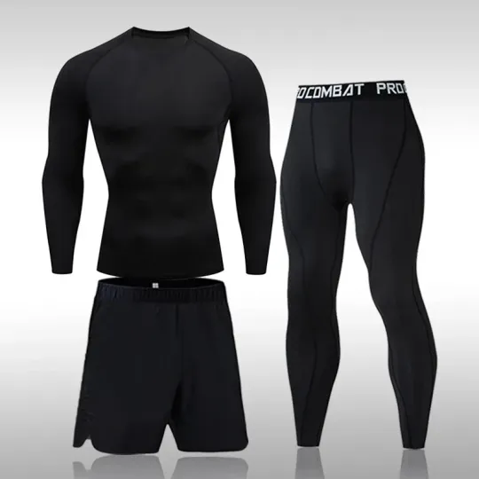 Mens 3 PCS Polyester Running Gym sport Compression Clothing Sports Tracksuit Men