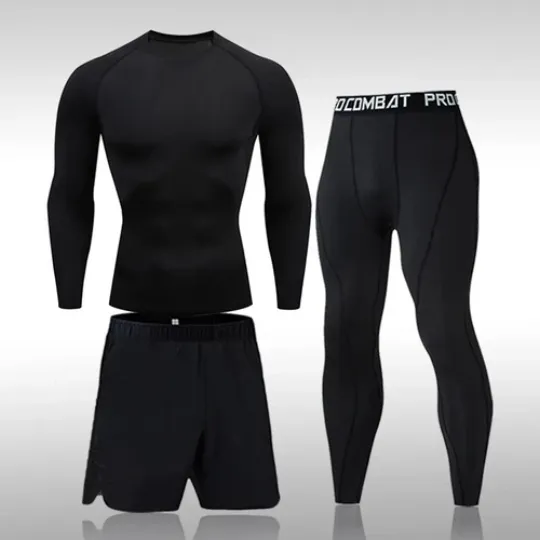 Mens 3 PCS Polyester Running Gym sport Compression Clothing Sports Tracksuit Men