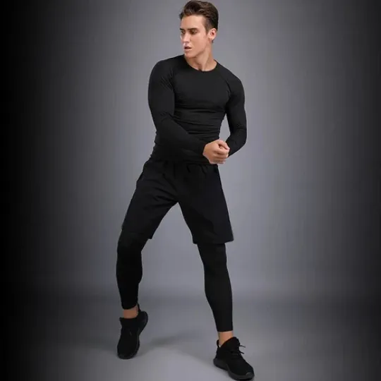 Mens 3 PCS Polyester Running Gym sport Compression Clothing Sports Tracksuit Men