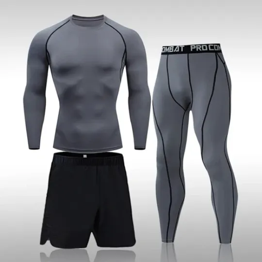 Mens 3 PCS Polyester Running Gym sport Compression Clothing Sports Tracksuit Men