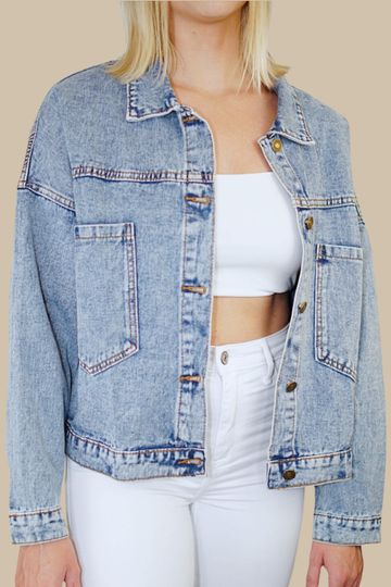 Memphis Rose Pink Lips Print Denim Jacket