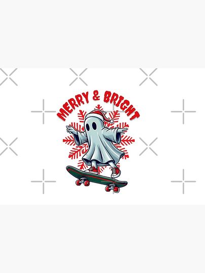 Christmas Skateboard Ghost-Merry and Bright Bath Mat