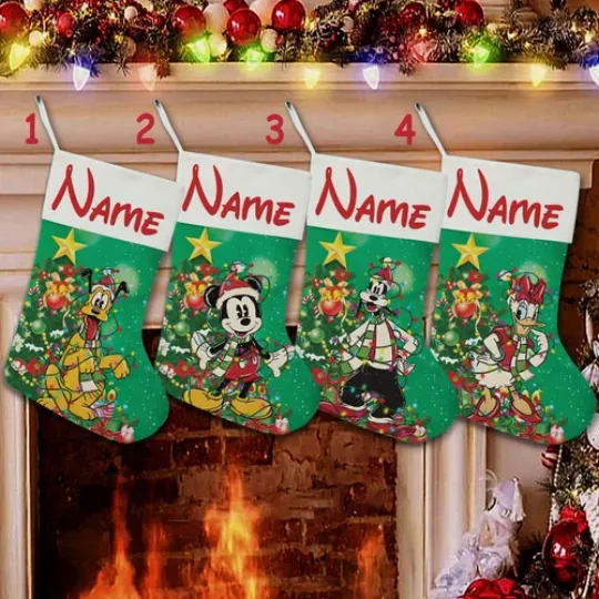 Personalized Mickey And Friends Christmas Tree Lights Happy Holiday Stocking