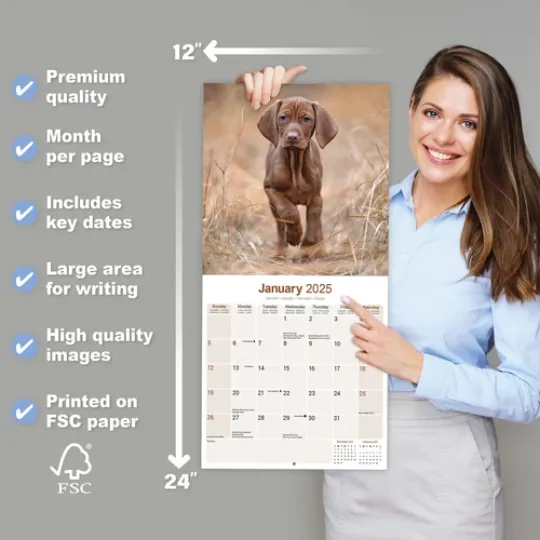 Vizsla Calendar 2025 Dog Breed Gift Wall Calendar 15% OFF MULTI ORDERS!