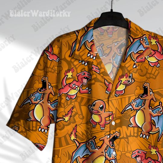 Charmander Evolution Comic Hawaiian Shirt Fire Type Shirt Anime Shirt Charizard Gifts