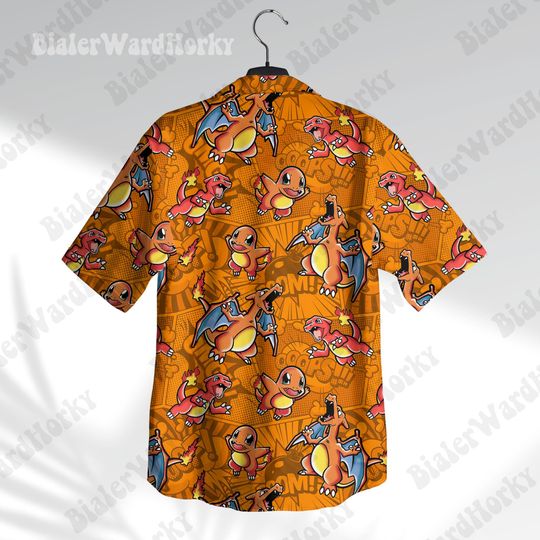 Charmander Evolution Comic Hawaiian Shirt Fire Type Shirt Anime Shirt Charizard Gifts