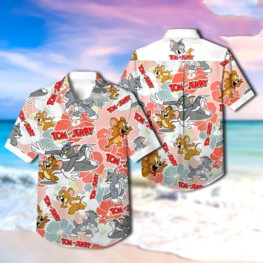 Tom and Jerry Hawaiian Shirt, Button Down Full Size