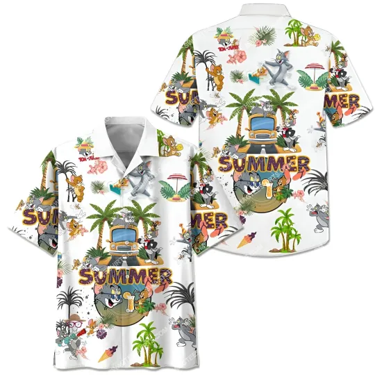 Tom and Jerry Hawaiian Shirt, Button Down Full Size