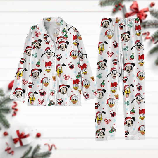 Mickey And Friends Christmas Pajamas, Disney Holiday Pajamas Set, Santa Mickey Shirt, Minnie Daisy Donald Duck Xmas Party Gift