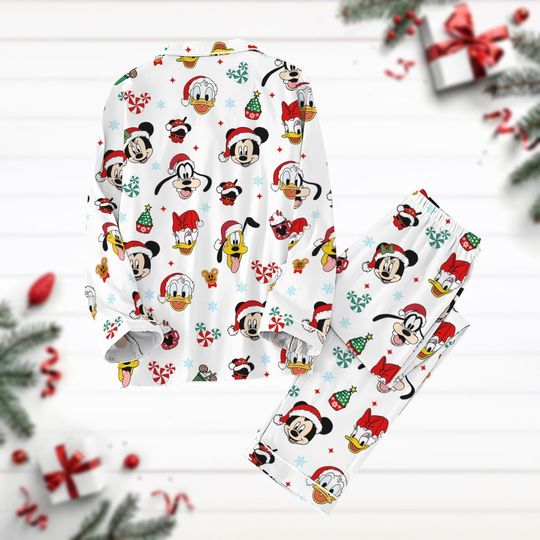 Mickey And Friends Christmas Pajamas, Disney Holiday Pajamas Set, Santa Mickey Shirt, Minnie Daisy Donald Duck Xmas Party Gift
